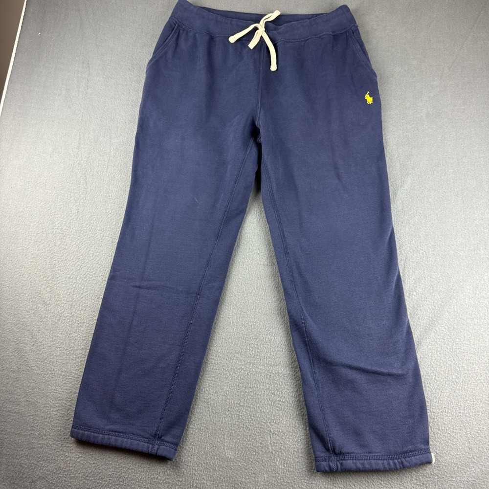 Polo Ralph Lauren Sweatpants Men's L Blue Ankle Tie Fleece Drawstring Pony Prep
